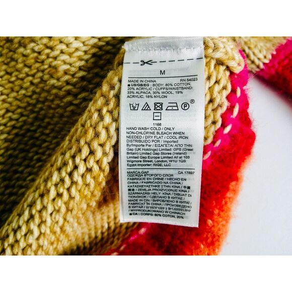 GAP TAN & HOT PINK STRIPED WOOL & ALPACA CREW NECK KNIT SWEATER. WOMEN'S MEDIUM - Picture 4 of 4
